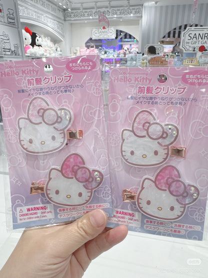 HelloKitty凯蒂猫｜Birthday 50th The Fashionable Ribbons Sanrio 50周年生日限定脸型珍珠贝母亚克力刘海夹/发夹｜1对
