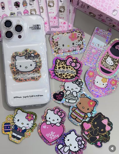 Sanrio三丽鸥｜Secret Glitter Sticker - Hello Kitty : Gogo Gal Collection Blind Box黑皮/豹纹偏光贴纸盲盒/全12种｜1枚入