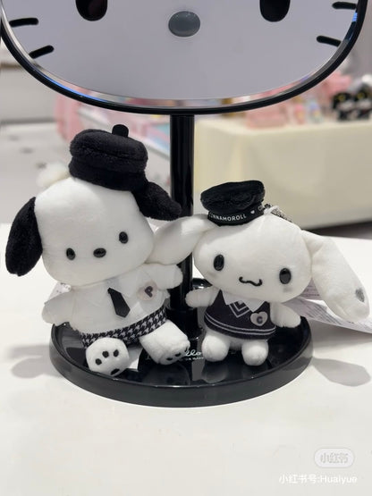 Sanrio三丽鸥｜Mascot Holder Monotone黑白印象千鸟格系列可爱角色毛绒玩偶挂件/包挂｜约7.5×5×11cm