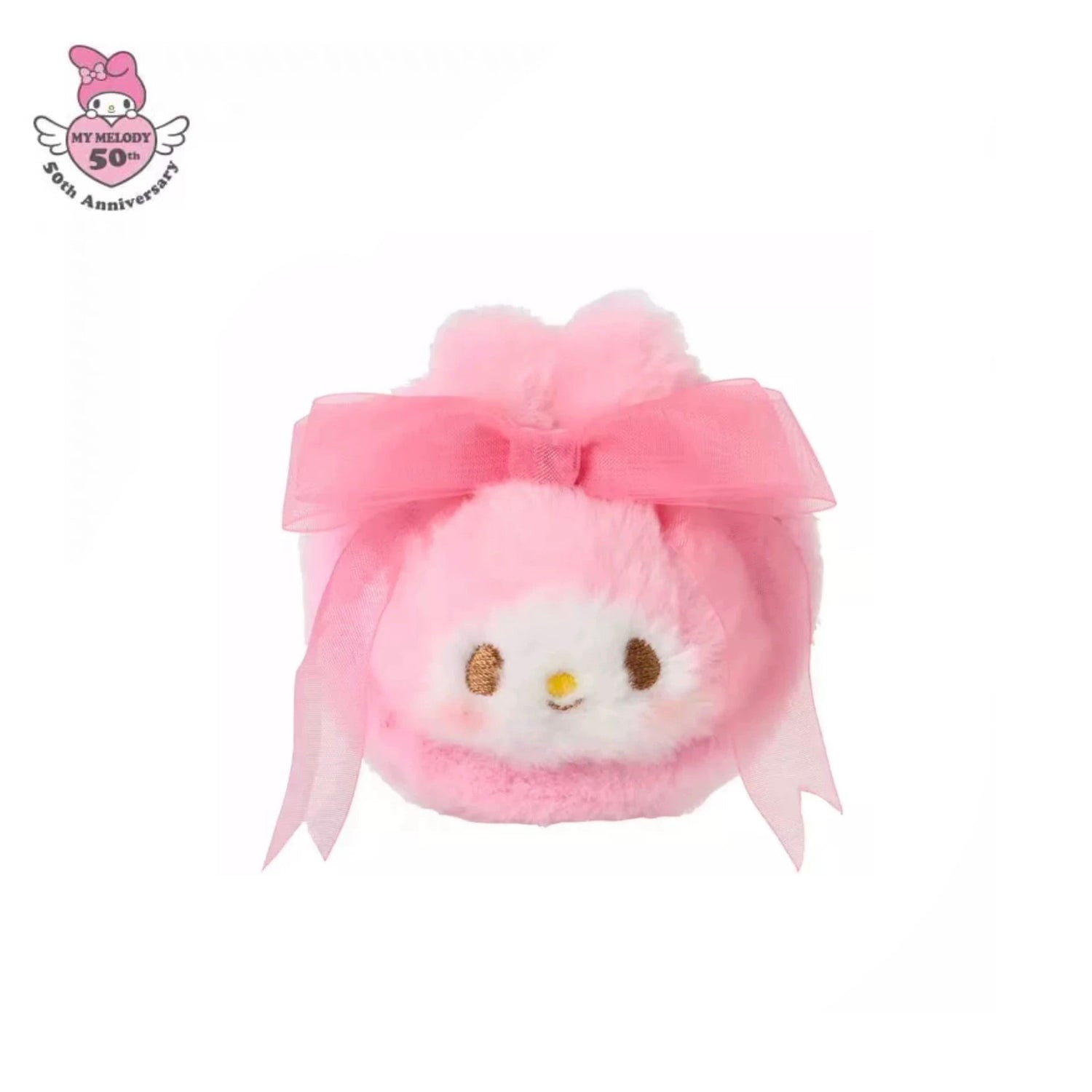 Sanrio三丽鸥｜My Melody Birthday 50th Anniversary Princess Ribbon Mirror美乐蒂50周年生日粉桃甜心系列毛茸茸脸型折叠化妆镜/正反面都可爱