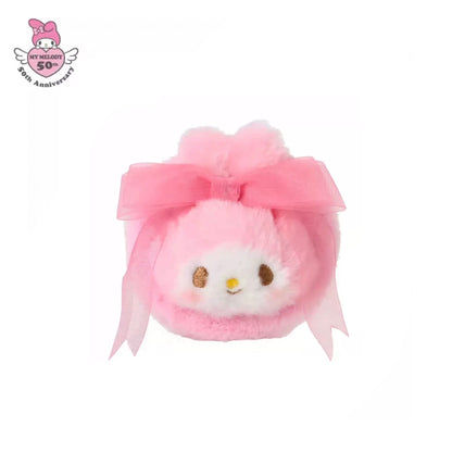 Sanrio三丽鸥｜My Melody Birthday 50th Anniversary Princess Ribbon Mirror美乐蒂50周年生日粉桃甜心系列毛茸茸脸型折叠化妆镜/正反面都可爱