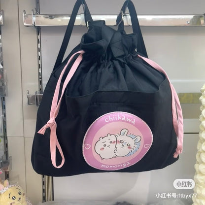 Chiikawa 吉伊卡哇｜黑色双肩单间两用抽绳束口包/背包｜约H370 x W410 x D130mm