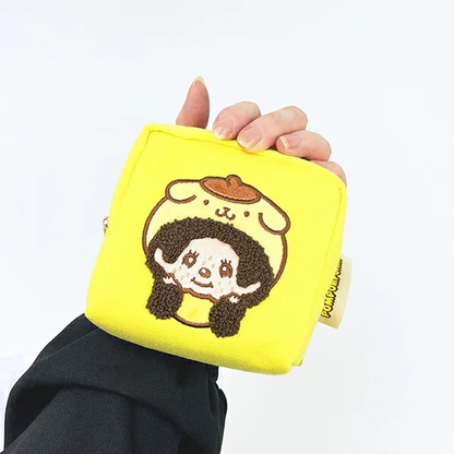 Monchhichi｜Pompompurin x Monchhichi Sagara Embroidery Mini Pouch｜W115×H120×D50mm approx.