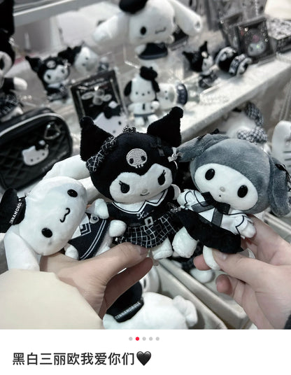 Sanrio三丽鸥｜Mascot Holder Monotone黑白印象千鸟格系列可爱角色毛绒玩偶挂件/包挂｜约7.5×5×11cm