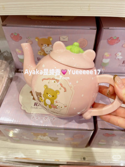 Rilakkuma轻松熊｜San-X Porcelain Teapot /Wonderful House Strawberry Pink奇妙屋草莓形状粉色陶瓷茶壶/水壶/正反面都可爱｜约128×118φ