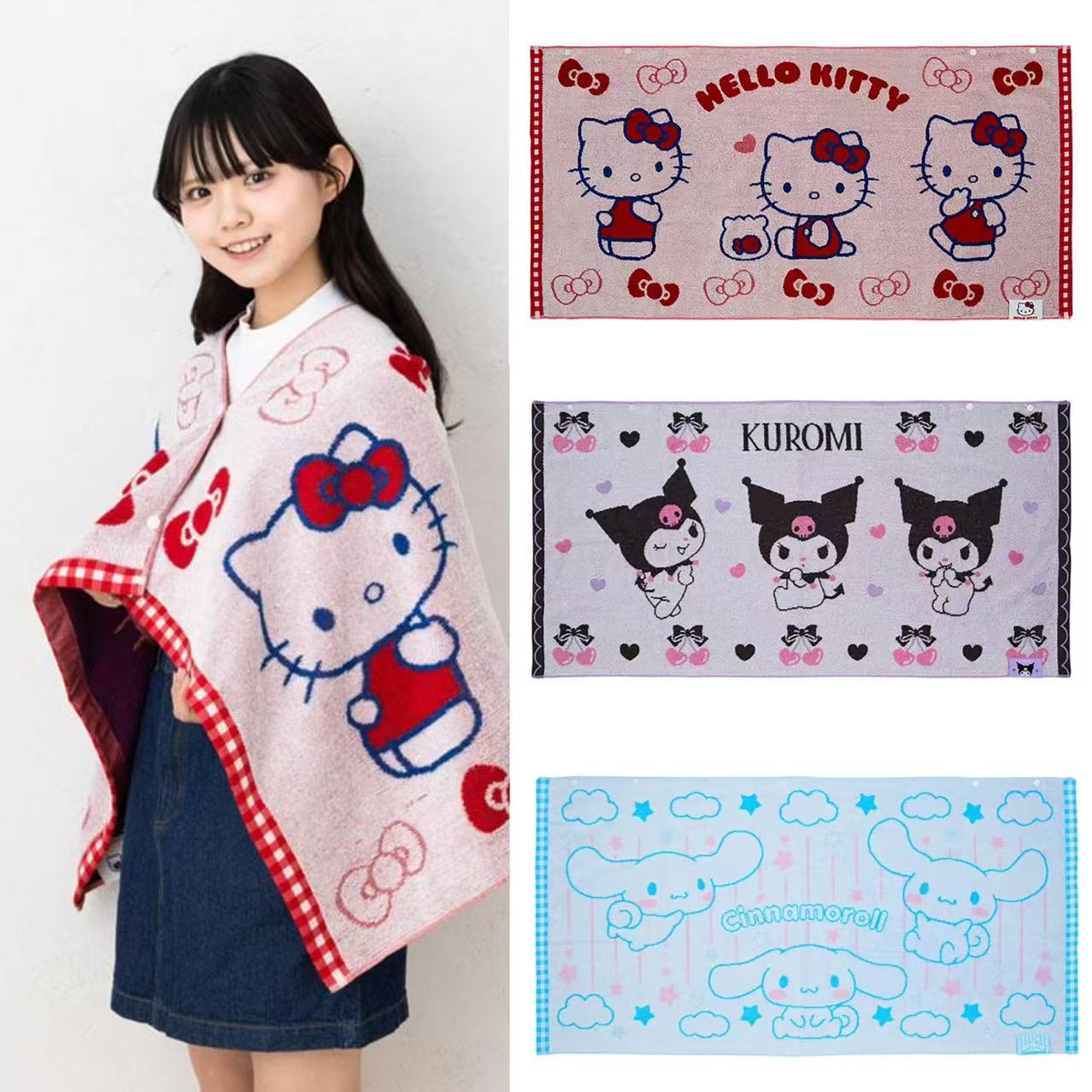 Sanrio｜100% cotton Snap Bath Towel｜31.0 x 24.0 x 4.2cm approx.