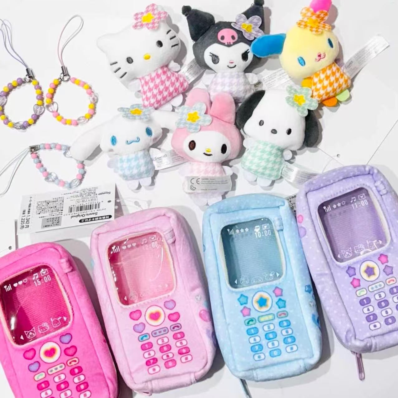 【Customize in Elizabeth store】Sanrio｜characters Mobile phone charm bag with Sanrio family doll Keychain/All 6 types｜1pcs