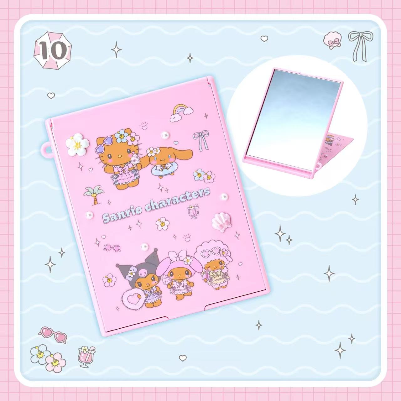 Sanrio｜Sparkling Summer Pool Tan Sunburned Mirror｜12.5 × 0.7 × 16.3cm approx.