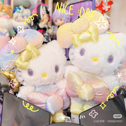 HelloKitty凯蒂猫｜Birthday 50th The Fashionable Ribbons Sanrio 50周年生日限定丝绒彩虹渐变蝴蝶结毛绒玩偶挂件/包挂/眼睛里有星辰｜约幅12×奥行5×高さ16cm