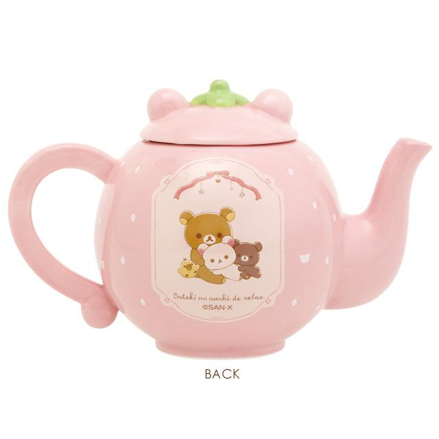 Rilakkuma轻松熊｜San-X Porcelain Teapot /Wonderful House Strawberry Pink奇妙屋草莓形状粉色陶瓷茶壶/水壶/正反面都可爱｜约128×118φ