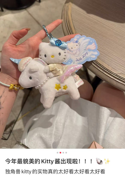 【available soon】HelloKitty｜Premium Series unicorn Mascot Holder /Plush Keychain｜ H12.4 × W11.2 × D5 cm approx.