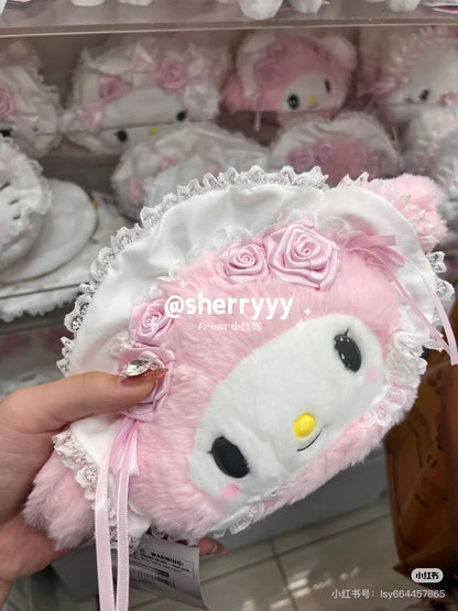 Sanrio｜White Frill Design Face-shaped Pouch｜24×8×15cm approx.