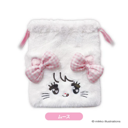 mikko illustrations｜Fluffy Drawstring Bag｜H200 x W230 x D50mm approx.