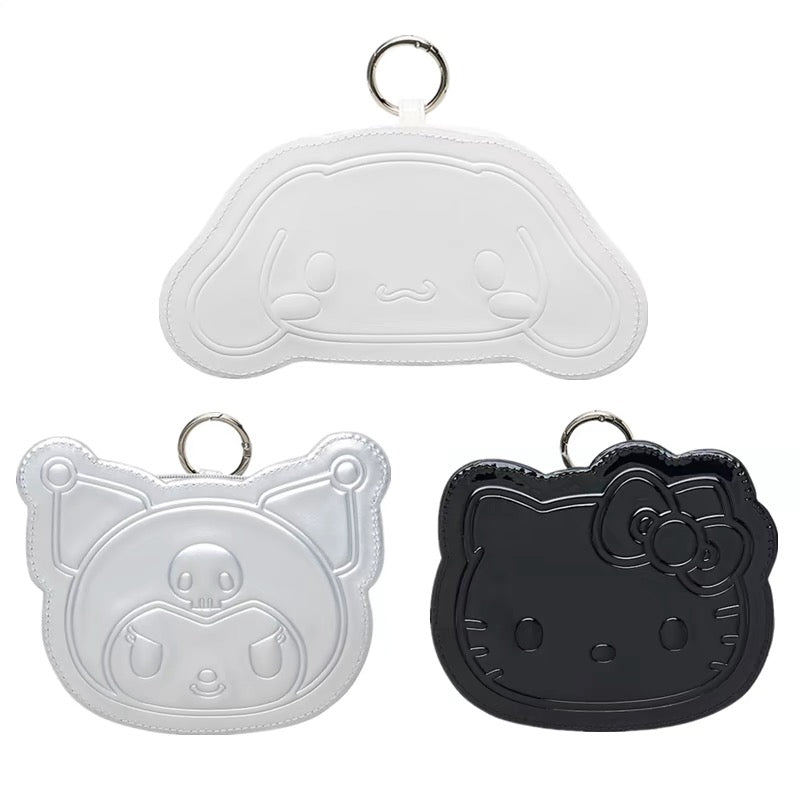 Sanrio三丽鸥｜ Face-shaped Pouch Monotone黑白印象千鸟格系列可爱角色爱心拉链脸型皮质感零钱包挂件/包挂/里面也有可爱图案｜约14.5×4×12.7cm