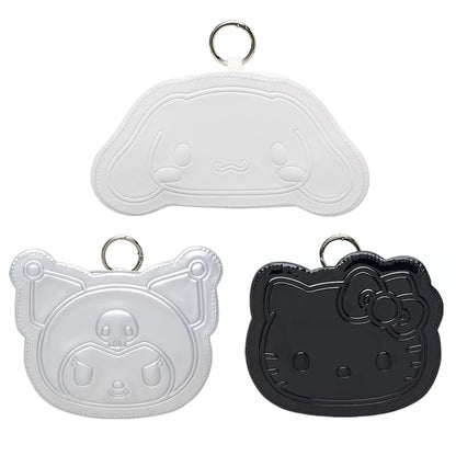 Sanrio三丽鸥｜ Face-shaped Pouch Monotone黑白印象千鸟格系列可爱角色爱心拉链脸型皮质感零钱包挂件/包挂/里面也有可爱图案｜约14.5×4×12.7cm