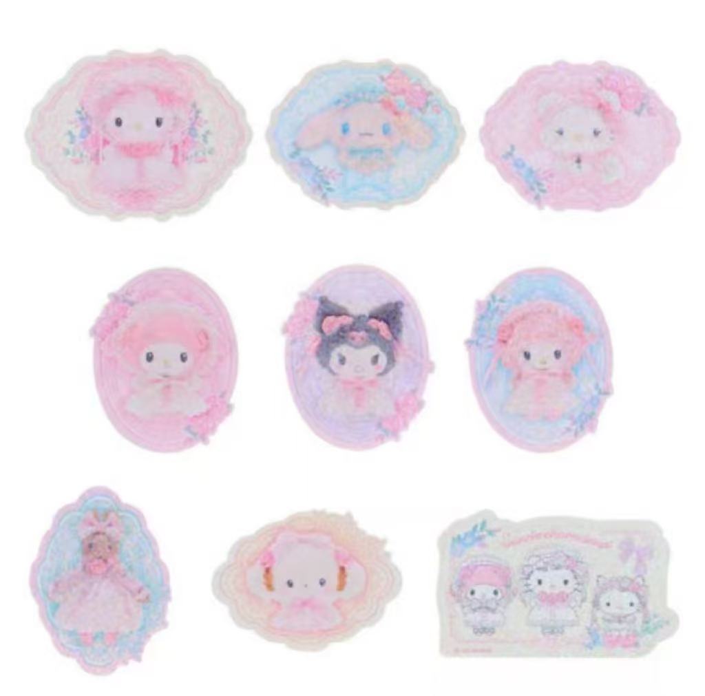 Sanrio｜White Frill Design Sparkling Heart Hologram Sticker Set｜18 pieces