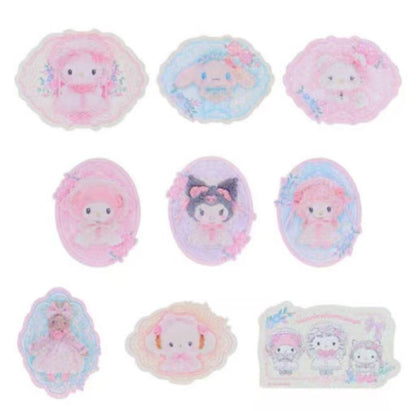 Sanrio｜White Frill Design Sparkling Heart Hologram Sticker Set｜18 pieces