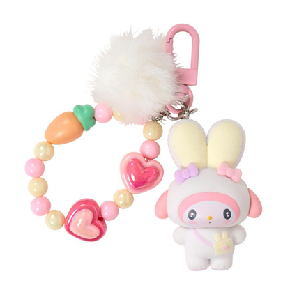 Sanrio｜Puffy Ear Rabbit Club Bead Keychain Strap with Flocked Mascot｜5×1.5×11cm approx.