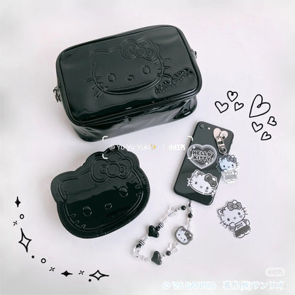 Sanrio三丽鸥｜Shoulder Bag Monotone黑白印象系列爱心拉链皮质感斜挎包/里面也有可爱图案｜约23×9×15cm