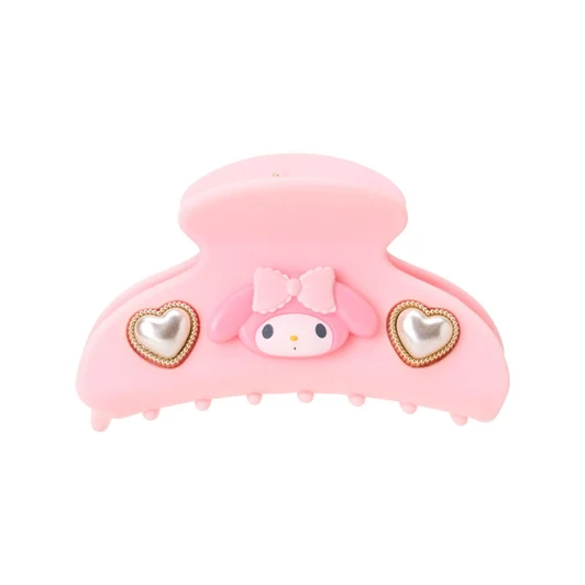 Sanrio｜Characters 3D Face Pearl Heart Flocky Hair Claw Clip｜9×4×5cm approx.