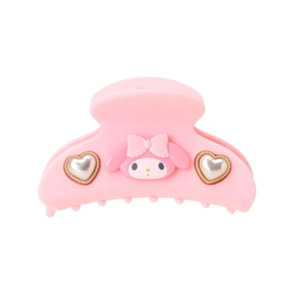Sanrio｜Characters 3D Face Pearl Heart Flocky Hair Claw Clip｜9×4×5cm approx.