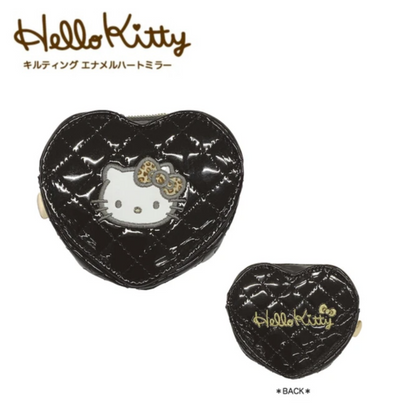 Hello Kitty凯蒂猫｜Quilting Enamel Heart Coin Case Black豹纹黑色爱心形菱格纹拉链迷你零钱包挂件/小收纳包/正反面都可爱｜约H90XW100XD25mm