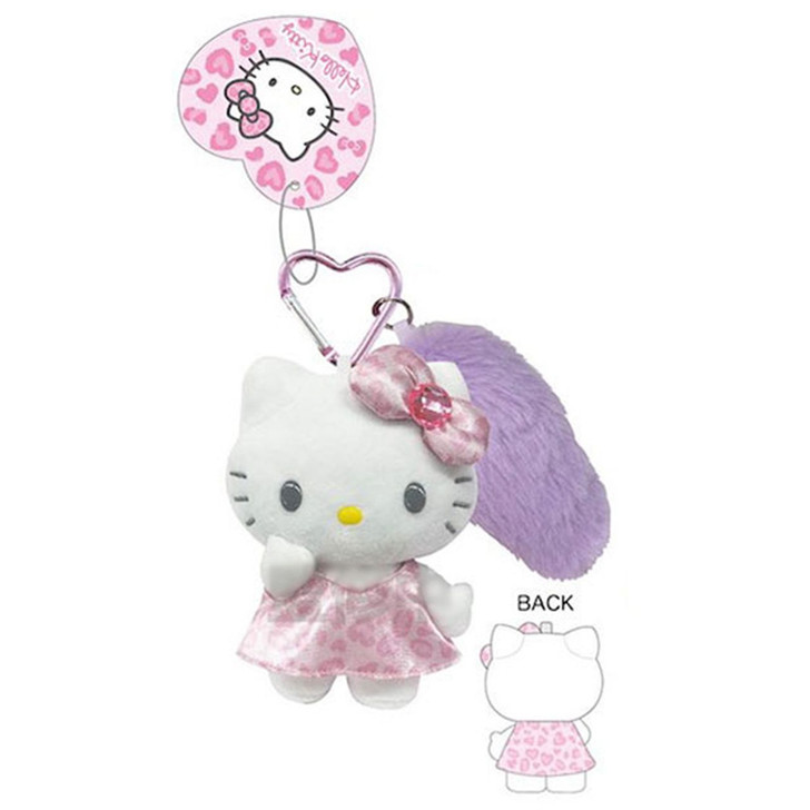 Hello Kitty凯蒂猫｜Sanrio Mascot Keychain with Tail / Gogo Gal Collection Leopard毛茸茸尾巴系列爱心扣豹纹凯蒂猫玩偶挂件/包挂｜约9.5×5.5×13.5cm