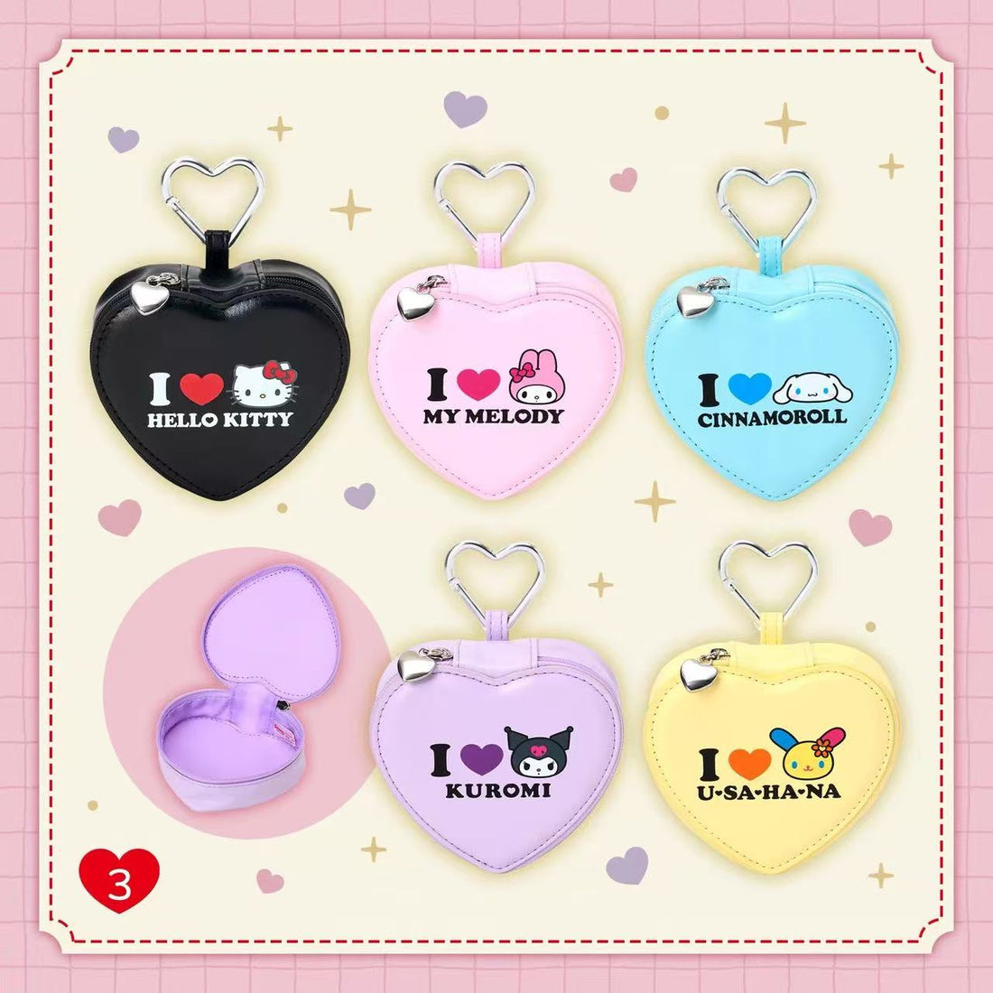 Sanrio｜ I Love Sanrio Characters Fluffy Plush Mini Pouch with Carabiner｜10.5×3.5×9.5cm approx.