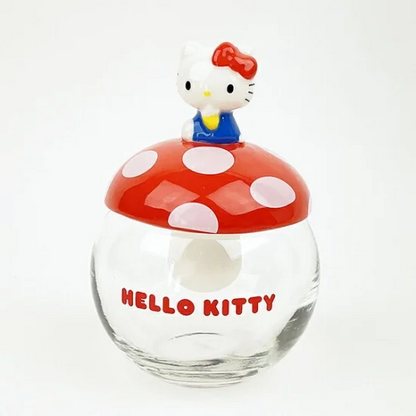 Sanrio三丽鸥｜Small Item Organizer Hello Kitty 凯蒂猫透明玻璃蘑菇盖罐子/首饰收纳｜约Φ10×H12(cm)