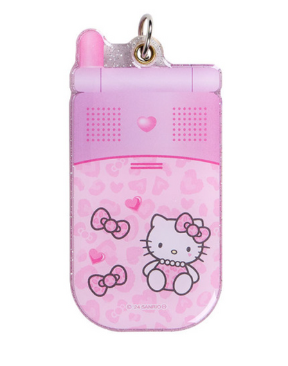 Hello Kitty凯蒂猫｜ Sanrio Slide Flip Phone Keychain/ Gogo Gal Collection Leopard Pink怀旧复古辣妹系列翻盖手机造型钥匙扣挂件/包挂｜约4.5×0.7×9cm