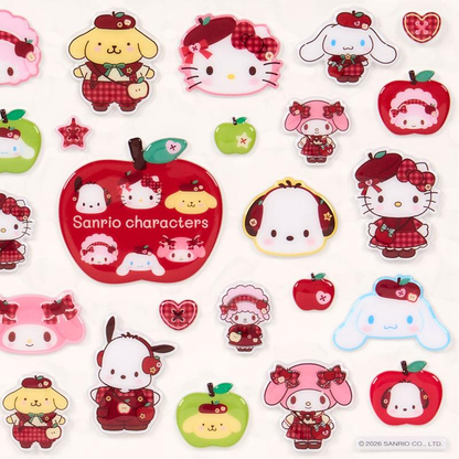 Sanrio｜Autumn Apple Characters Gingham Red puff Stickers｜20.5×0.2×17.5cm approx.