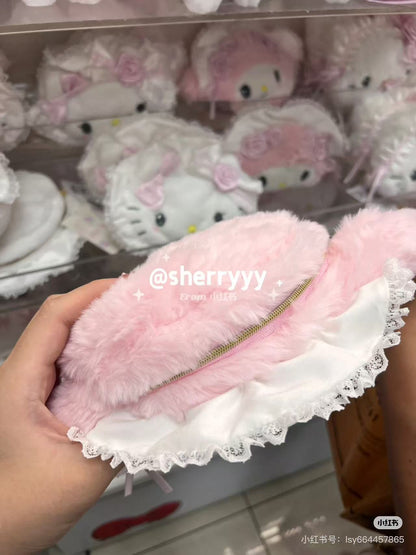 Sanrio｜White Frill Design Face-shaped Pouch｜24×8×15cm approx.