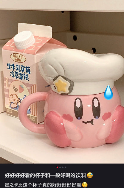 Kirby｜可爱陶瓷厨师帽盖马克杯/桌面杯/摆件｜约H125×W135×D105mm