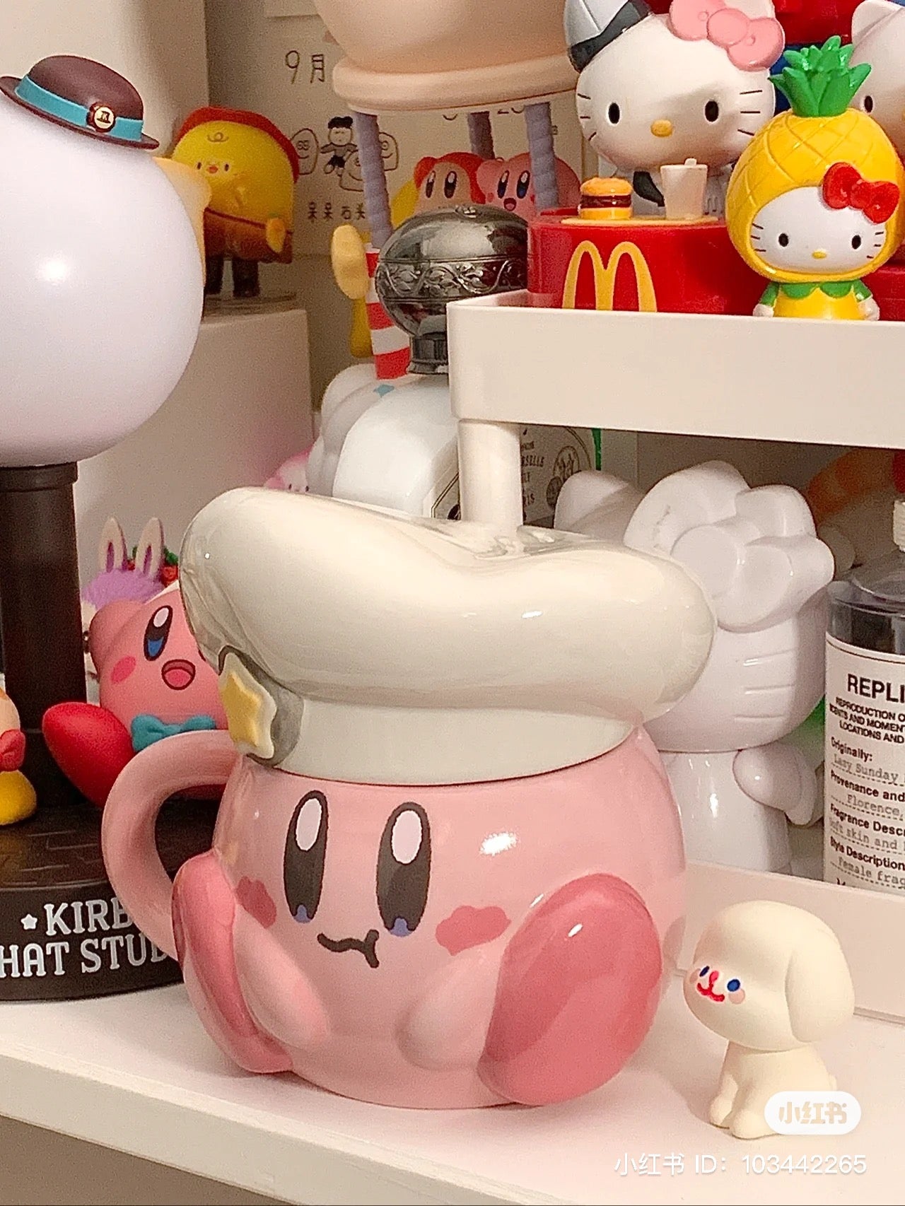 Kirby｜可爱陶瓷厨师帽盖马克杯/桌面杯/摆件｜约H125×W135×D105mm