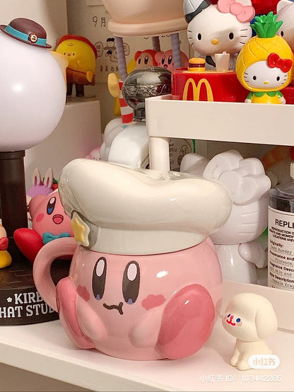 Kirby｜可爱陶瓷厨师帽盖马克杯/桌面杯/摆件｜约H125×W135×D105mm