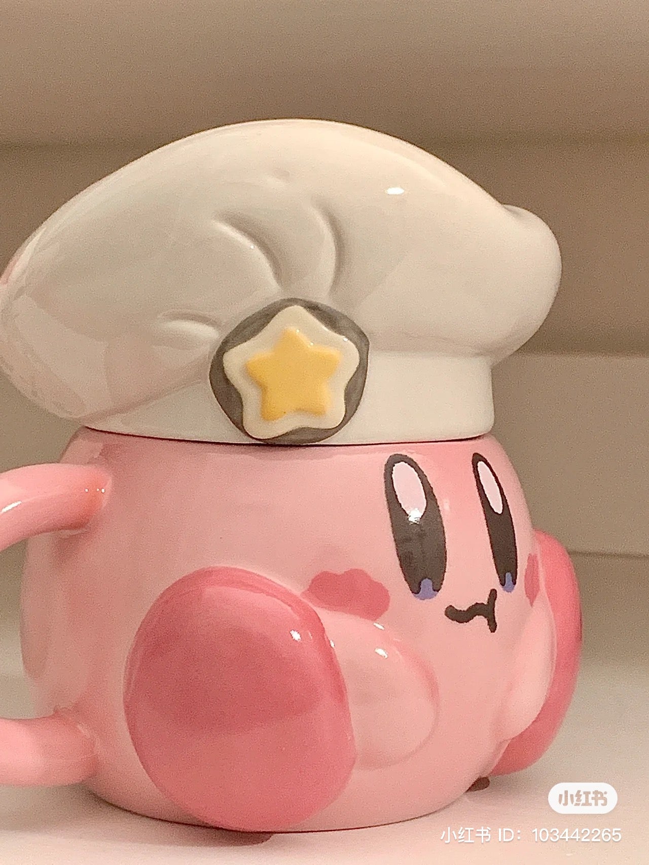 Kirby｜可爱陶瓷厨师帽盖马克杯/桌面杯/摆件｜约H125×W135×D105mm