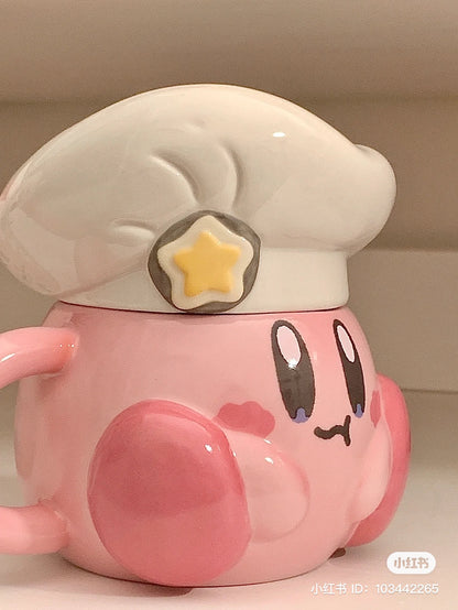Kirby｜可爱陶瓷厨师帽盖马克杯/桌面杯/摆件｜约H125×W135×D105mm