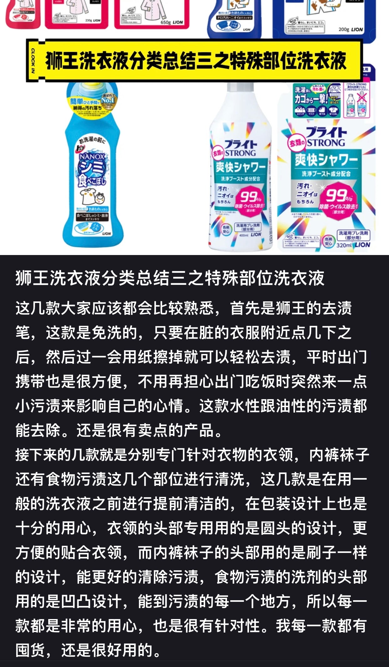 Lion｜植物萃取袜子/内裤重点清洁/去污去油洗衣液｜220ml