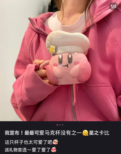 Kirby｜可爱陶瓷厨师帽盖马克杯/桌面杯/摆件｜约H125×W135×D105mm